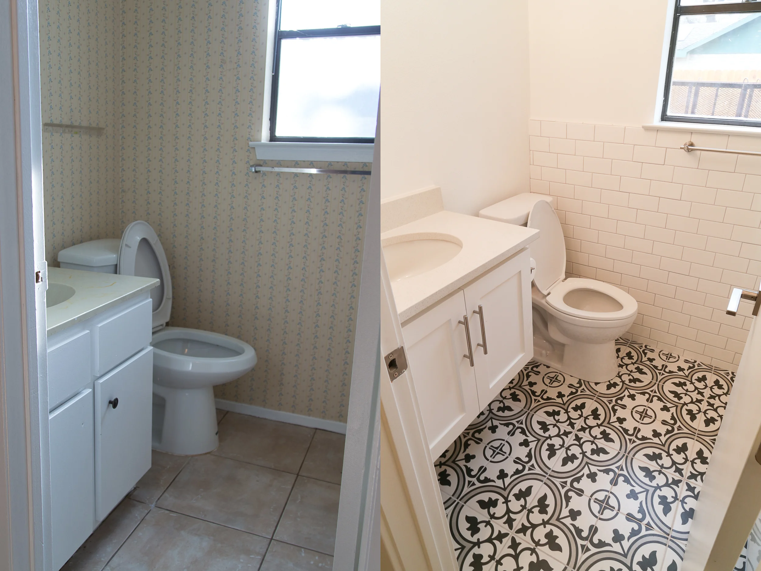 I had my eye on decorative tile since before we even bought a house. I just think it is so unique and brings in so much character! This tile paired with the subway wall and subway shower is perfect! Now, we just have to add decoration, shelves, and a mirror! 