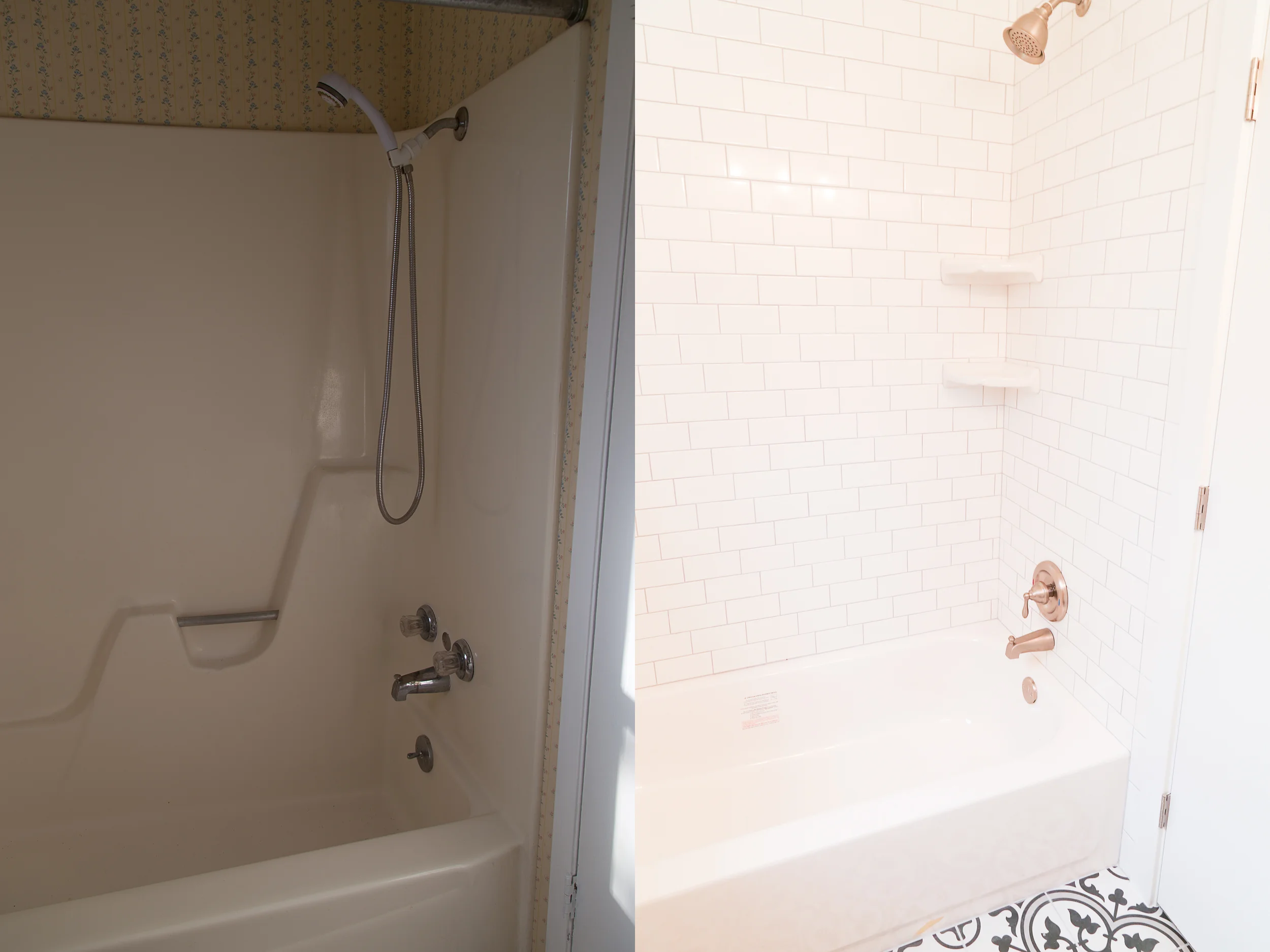 We added a new tub and used subway tile with a silver/grey grout for this guest bathroom!
