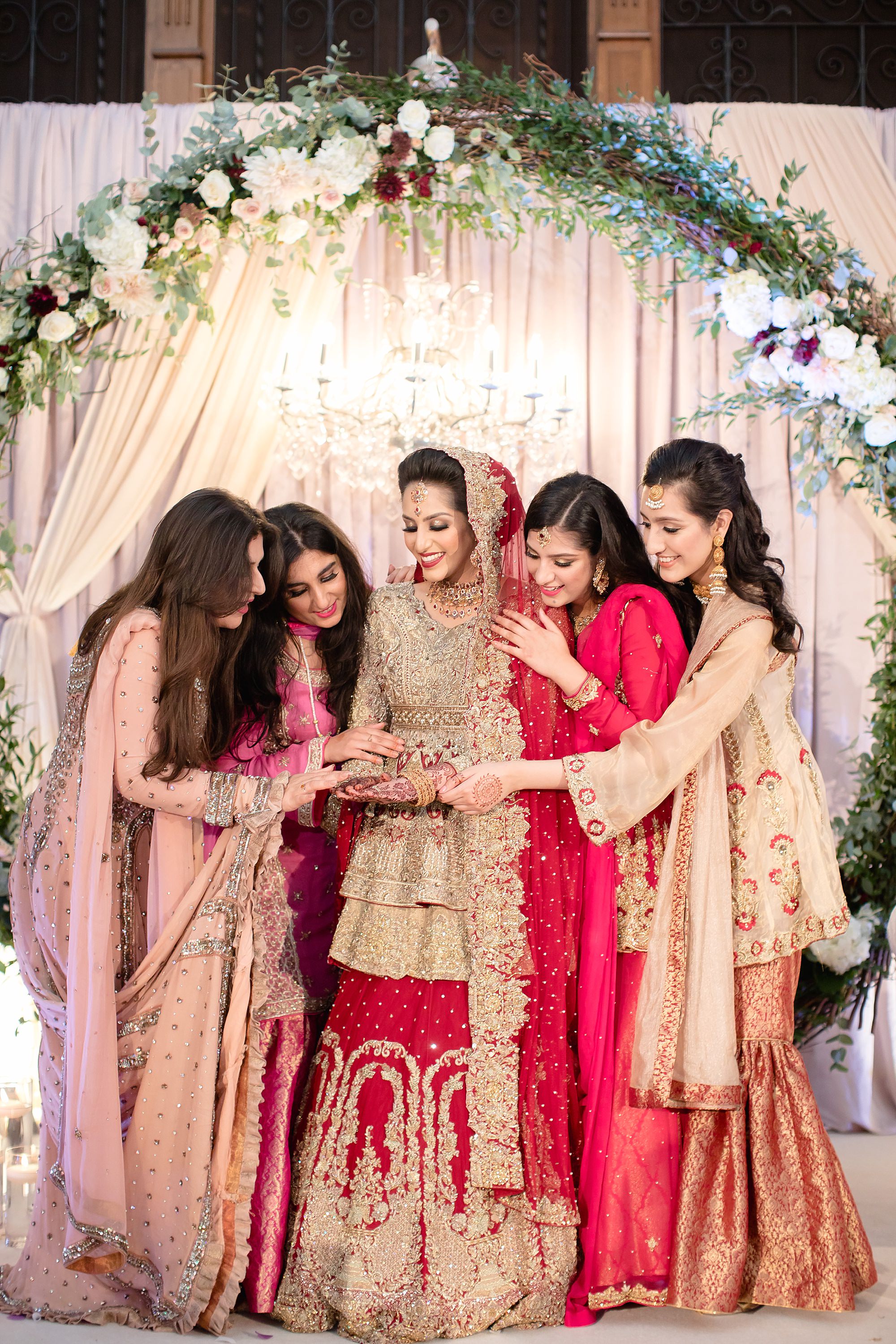 Pakistani bride and friends at wedding at Tatton Park Cheshire