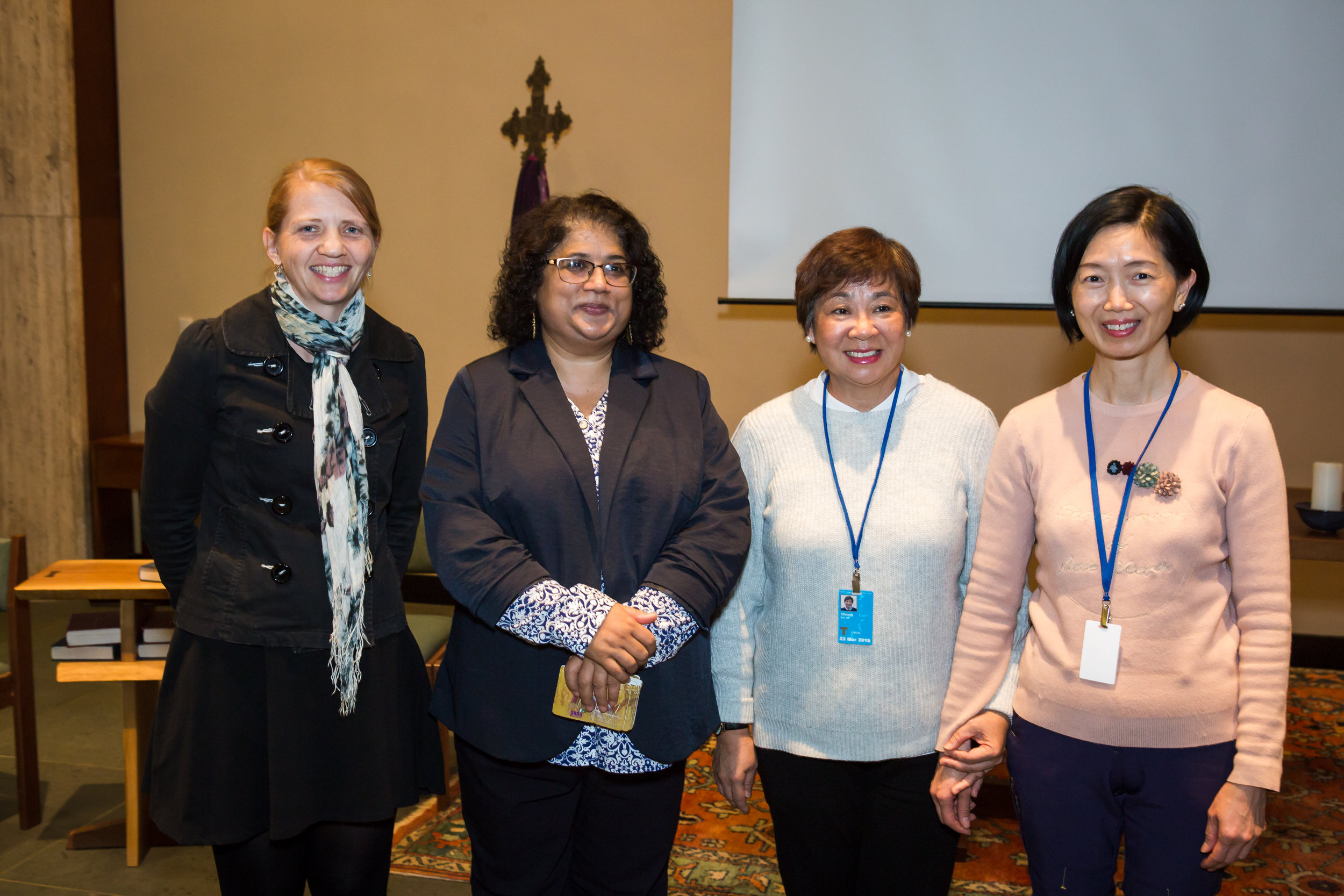 Ruth (left), with human rights defender Sameena Nazir (second from left) and two other delegates at CSW26