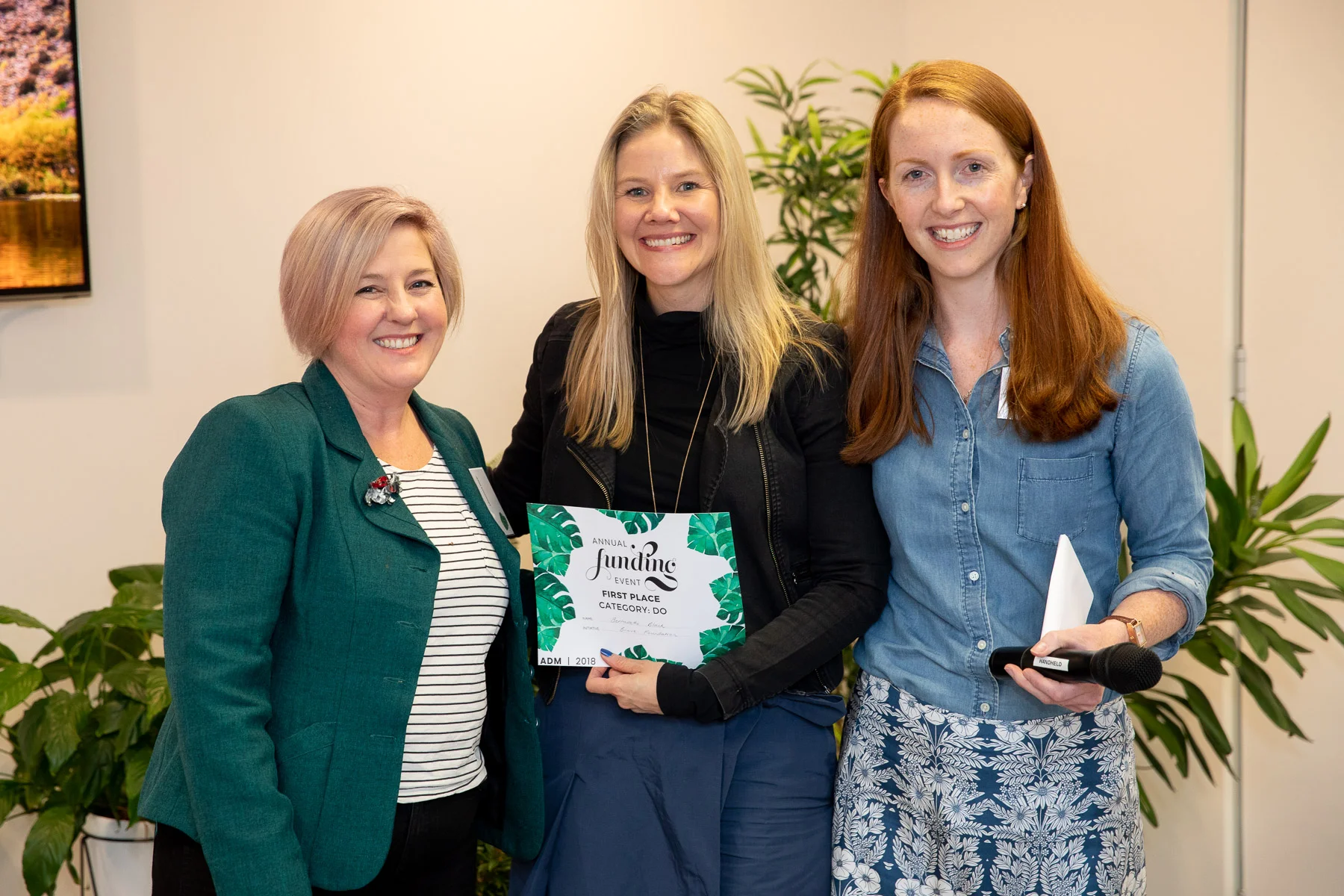 Bernadette Black (centre) with ADM Chair of Board Jenni Stoddart (left) and ADM CEO Dr Kate Harrison Brennan (right), at the ADM Annual Funding Event in September.