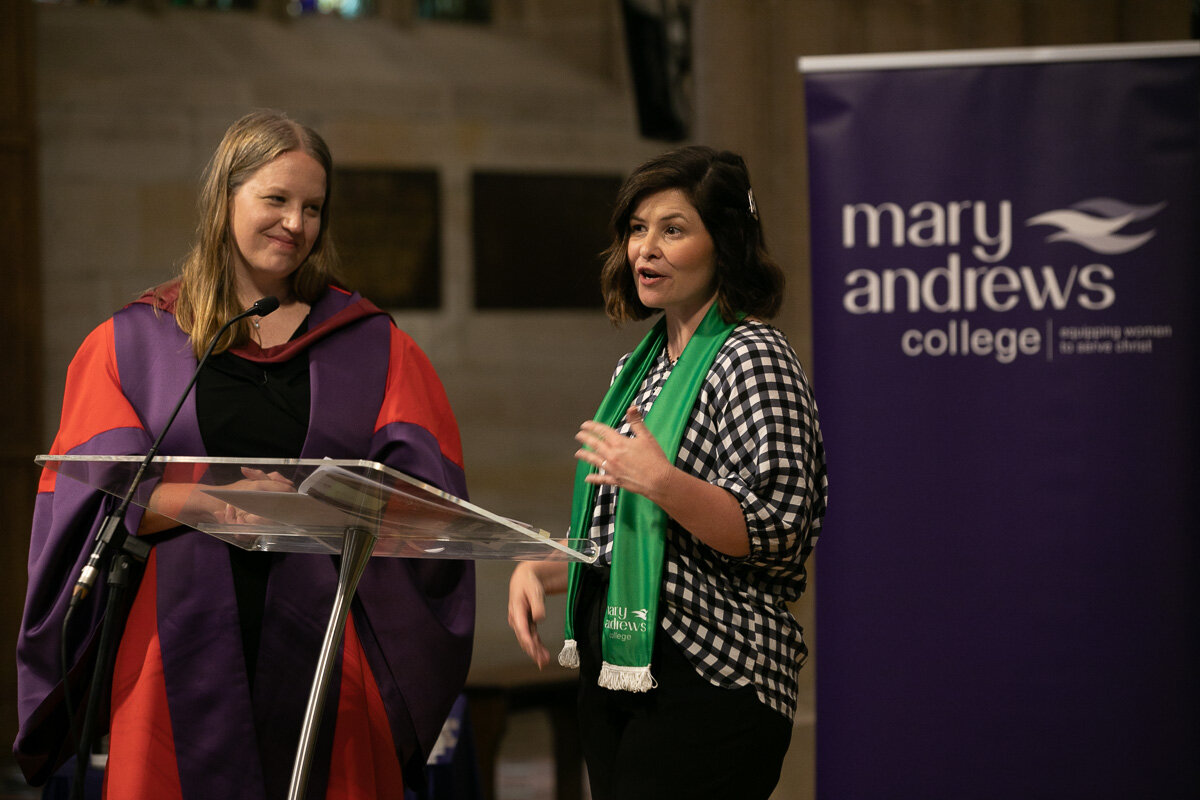  Rev. Dr Katy Smith, Principal of MAC, interviews Rebekah Dredge. Rebekah received her Diploma of Theology at the 2021 graduation and was awarded the 2020 and 2021 Mary Andrews College Prize. 