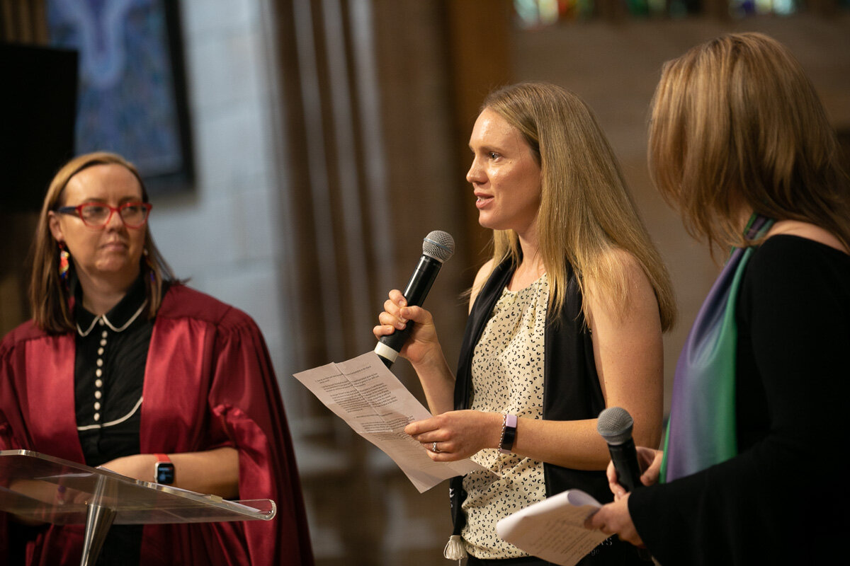  Dr Louise Gosbell, MAC’s Dean of Students, interviews Angela Owen (Certificate in Theology) and Jocelyn Woodford (Diploma of Theology/Diploma of Ministry) at the 2021 graduation ceremony. 
