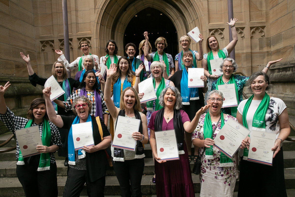  The Mary Andrews College Class of 2021 celebrates on the steps of St Andrew's Cathedral.  