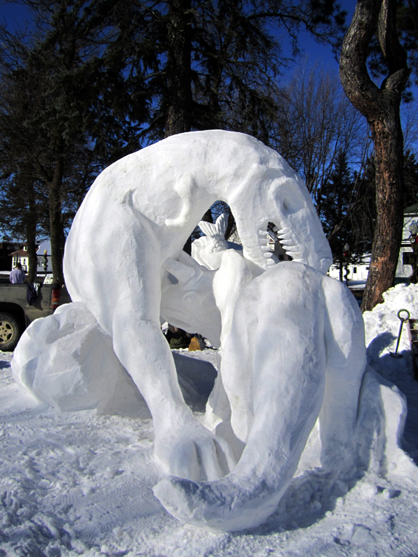   Dino Fight!   10'x12'x12'  Snow Sculpture  Ely Winter Festival  2012 