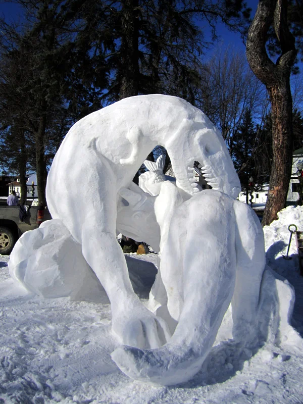 Dino Fight! 10'x12'x12' Snow Sculpture Ely Winter Festival 2012