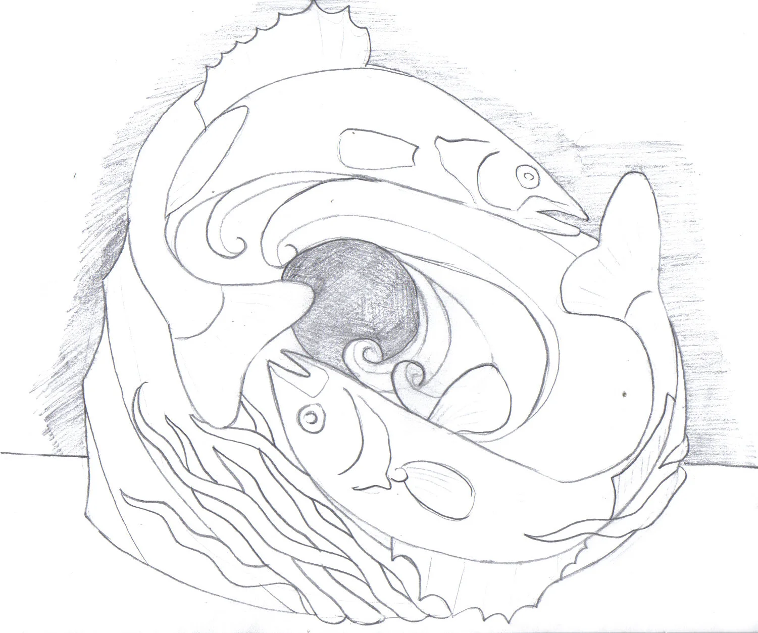 Working sketch for Mobius Fish 8'x8'x8' Snow Sculpture St. Paul Winter Carnival 2014