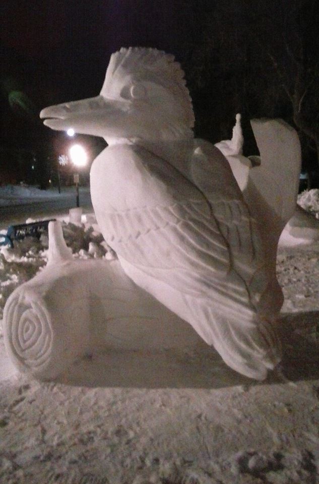   Kingfisher   8'x8'x8'  Snow Sculpture  Ely Winter Carnival  2015 