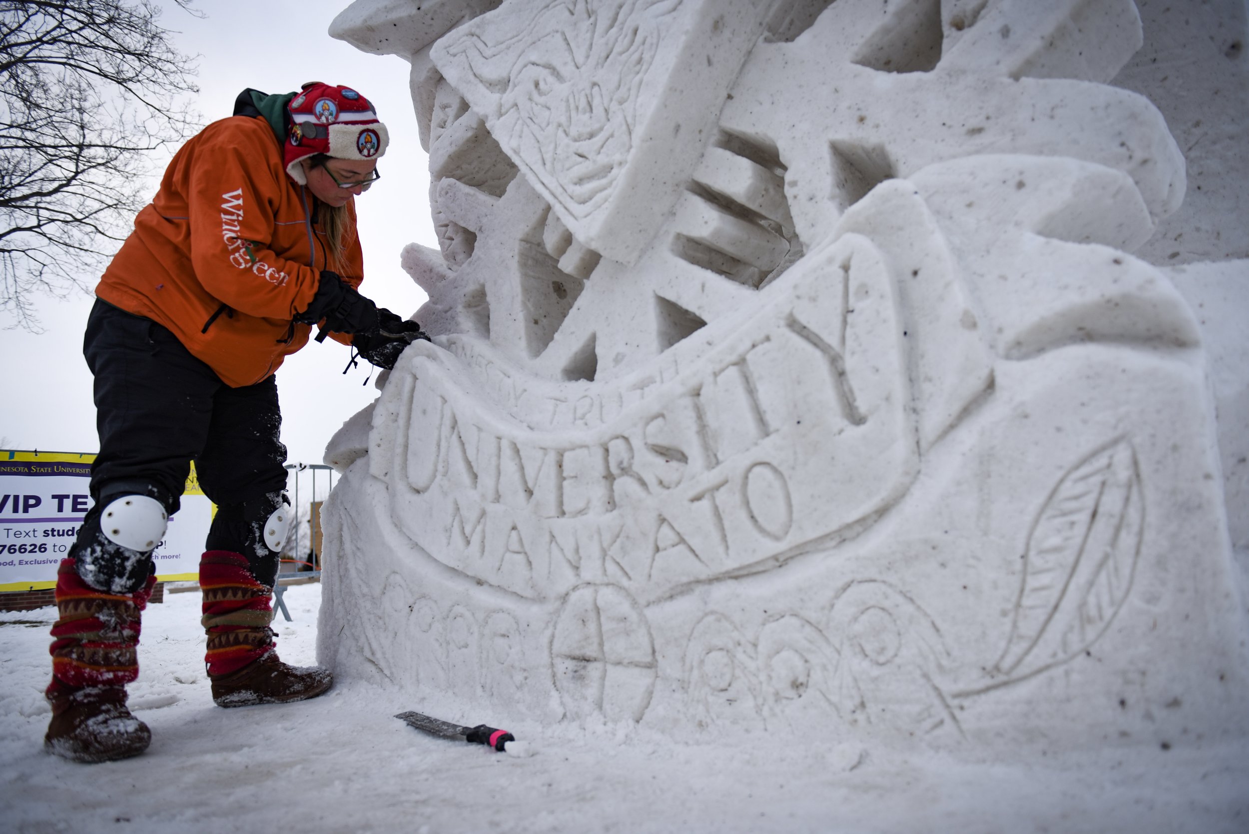  Copywrite By Gage Cureton https://www.keyc.com/2021/02/04/snow-sculptors-minnesota-state-university-mankato-shape-school-spirit-native-american-culture/ 