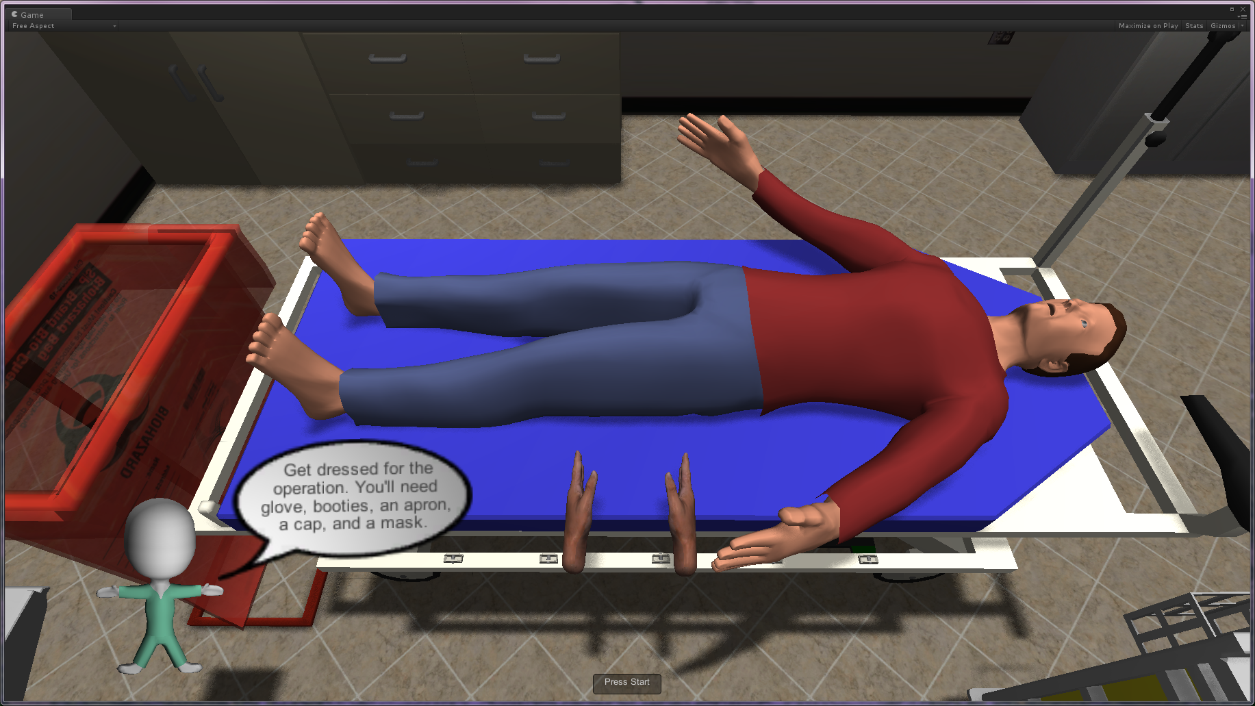 Screenshot from the student's point of view in the Decontamination Training Simulation. &nbsp;