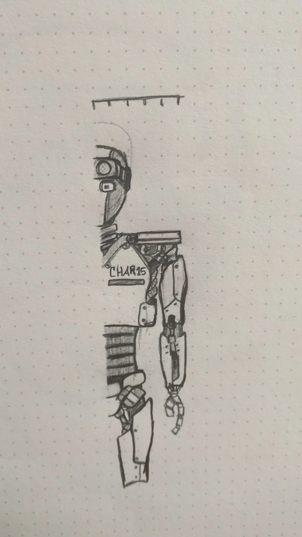 More detailed half drawing of Char113. &nbsp;I decided that while cool this design was too complex for the original cartoon origin of Char113