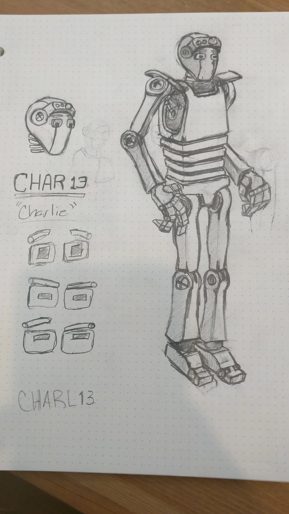 Final Concept art of Char113 and some expressions he can make with his eyes and eyebrows