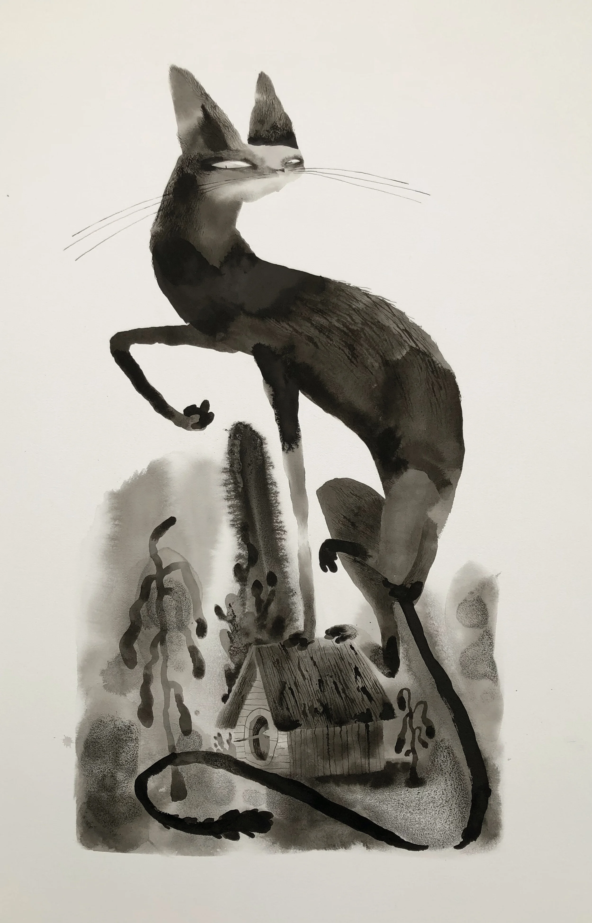 A cat on a hot, wooden roof, about to collapse.