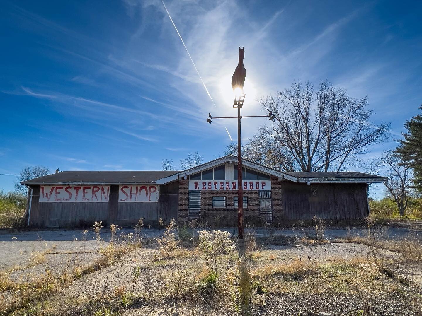 Western Shop. With a #horse on a pole.  #somewhereinOhio #ohio #westernshop #sky