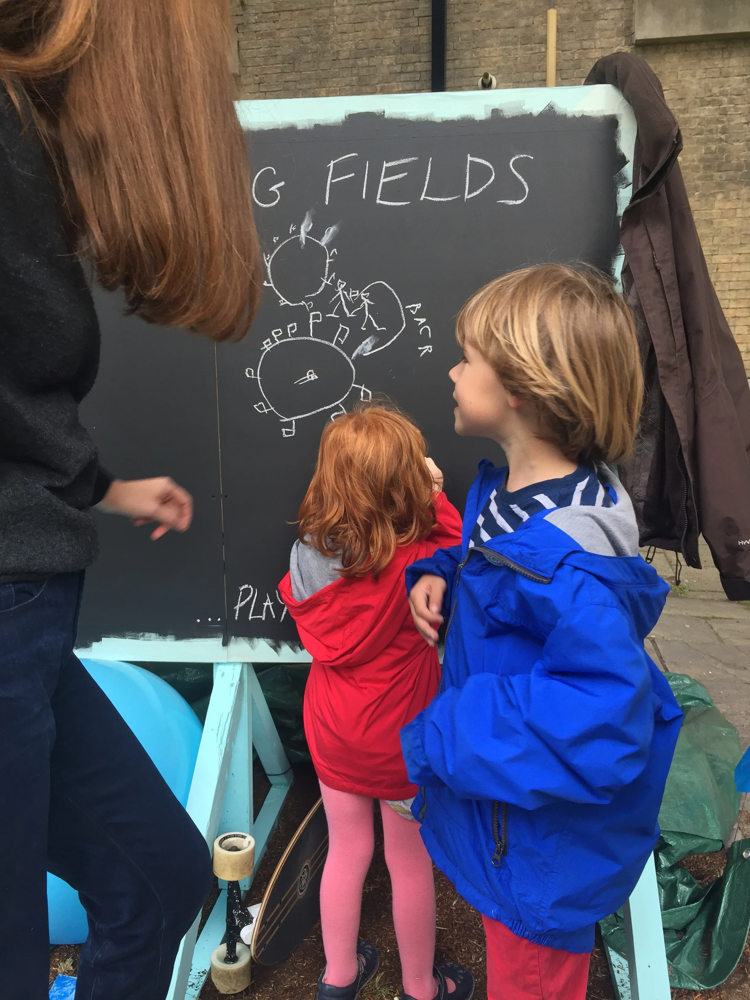  Participants were encouraged to share the games that they created; whether verbally or visually. Here; the legacy of a three-player collaborative flag game is shared. 