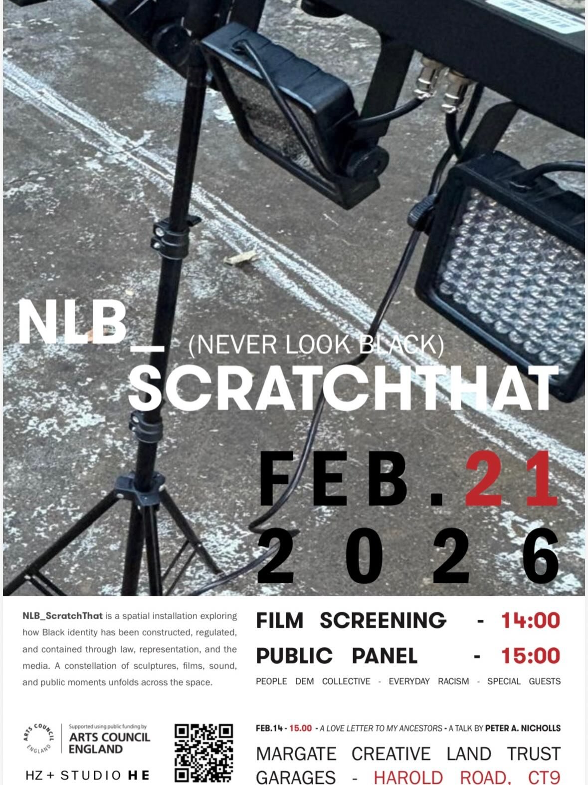 Studio HE is proud to support @hubert_zirconium on NLB_ScratchThat.

Now open at the @margatecreativelandtrust Garages in Cliftonville, the project unfolds as a constellation of film, sound, objects and public moments examining how Black identity is 