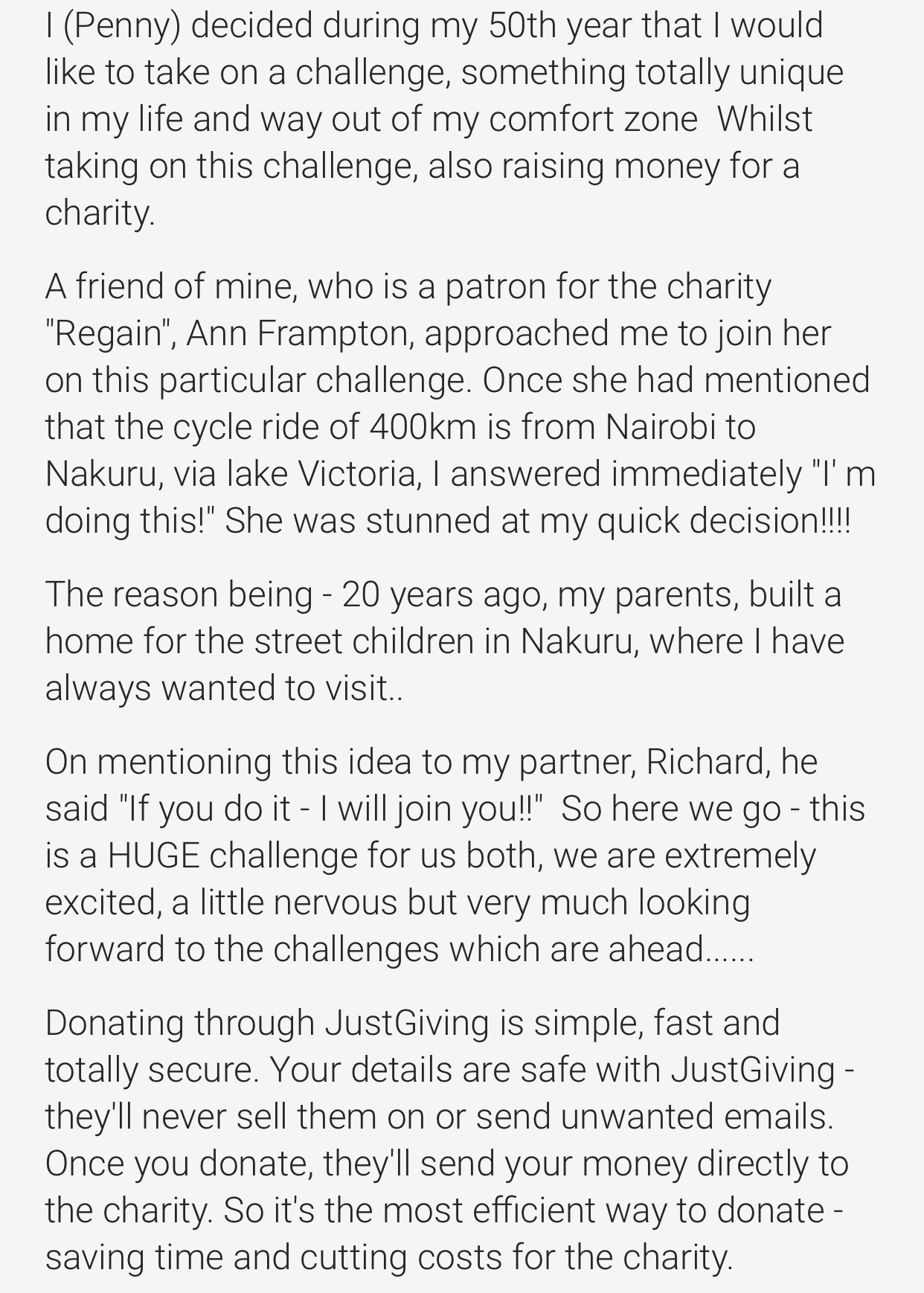 You can sponsor Penny here www.justgiving.com/fundraising/pennyandrichard or put some money in her collection pot or purchase a raffle ticket on the 5th! 