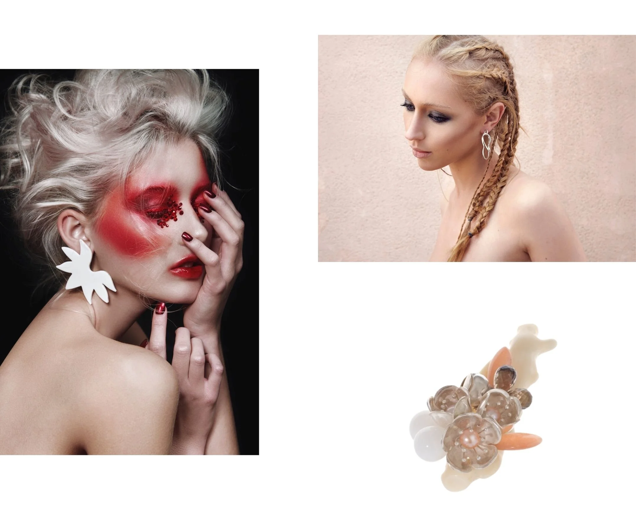 Object met edelstenen, statementoorbellen in porselein en zilver, Elke Peeters Juwelen