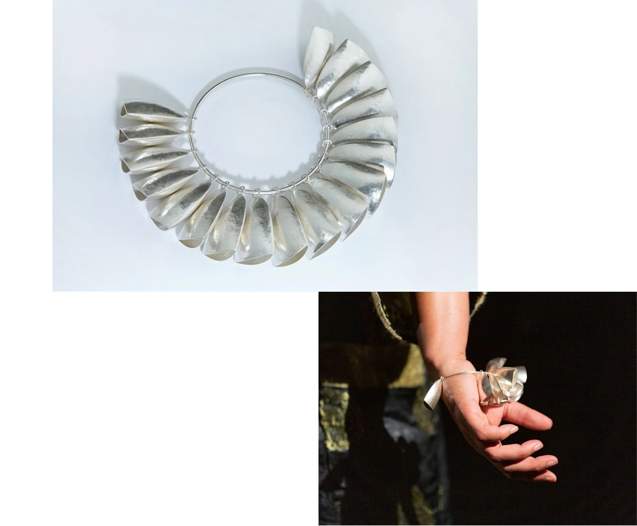 Gesmede armband uit massief zilver uit het atelier van ontwerpster Elke Peeters, Antwerpen.