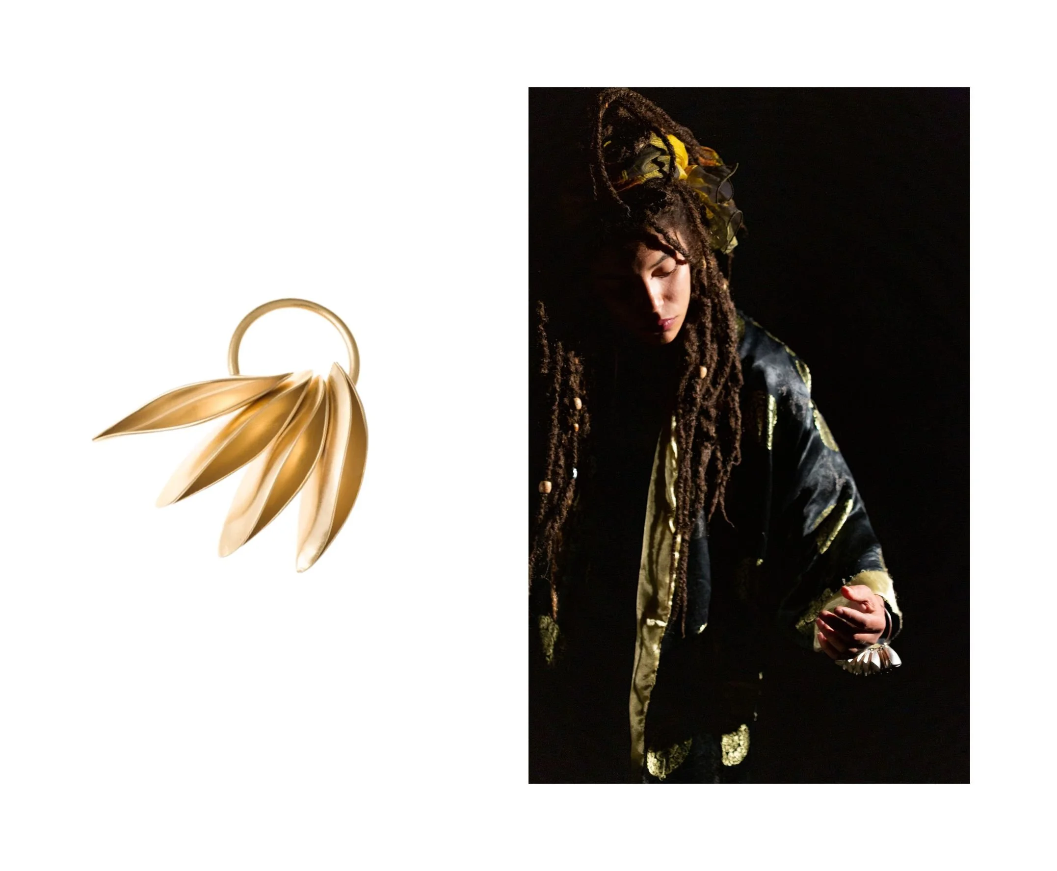 Ring in geel goud, armband in massief zilver, Elke Peeters Juwelen.