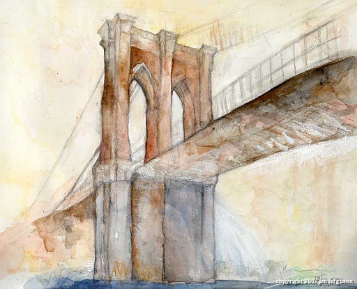 Brooklyn Bridge with Waterfall 9x 12" (framed print available at show)