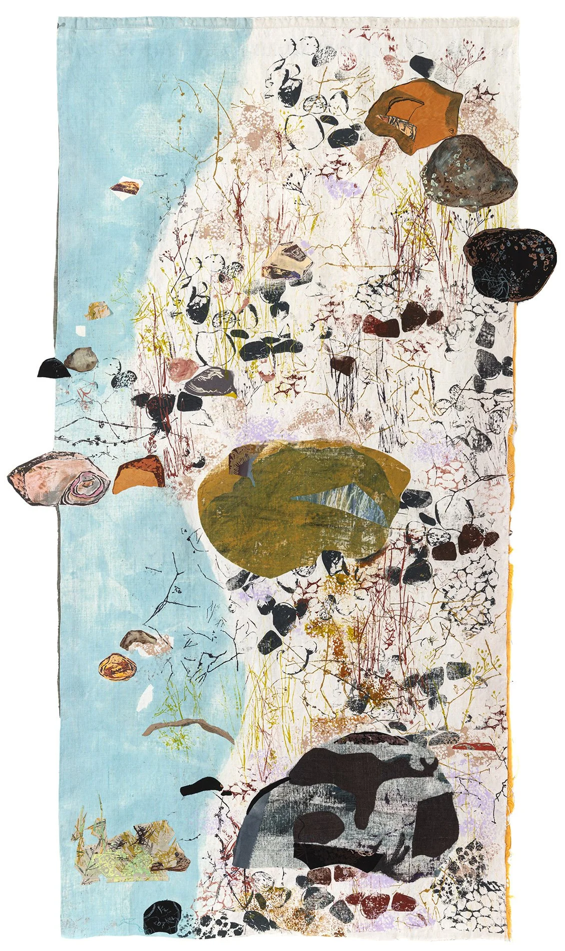 Good Harbor 36x62" Silkscreen, collage, stitching