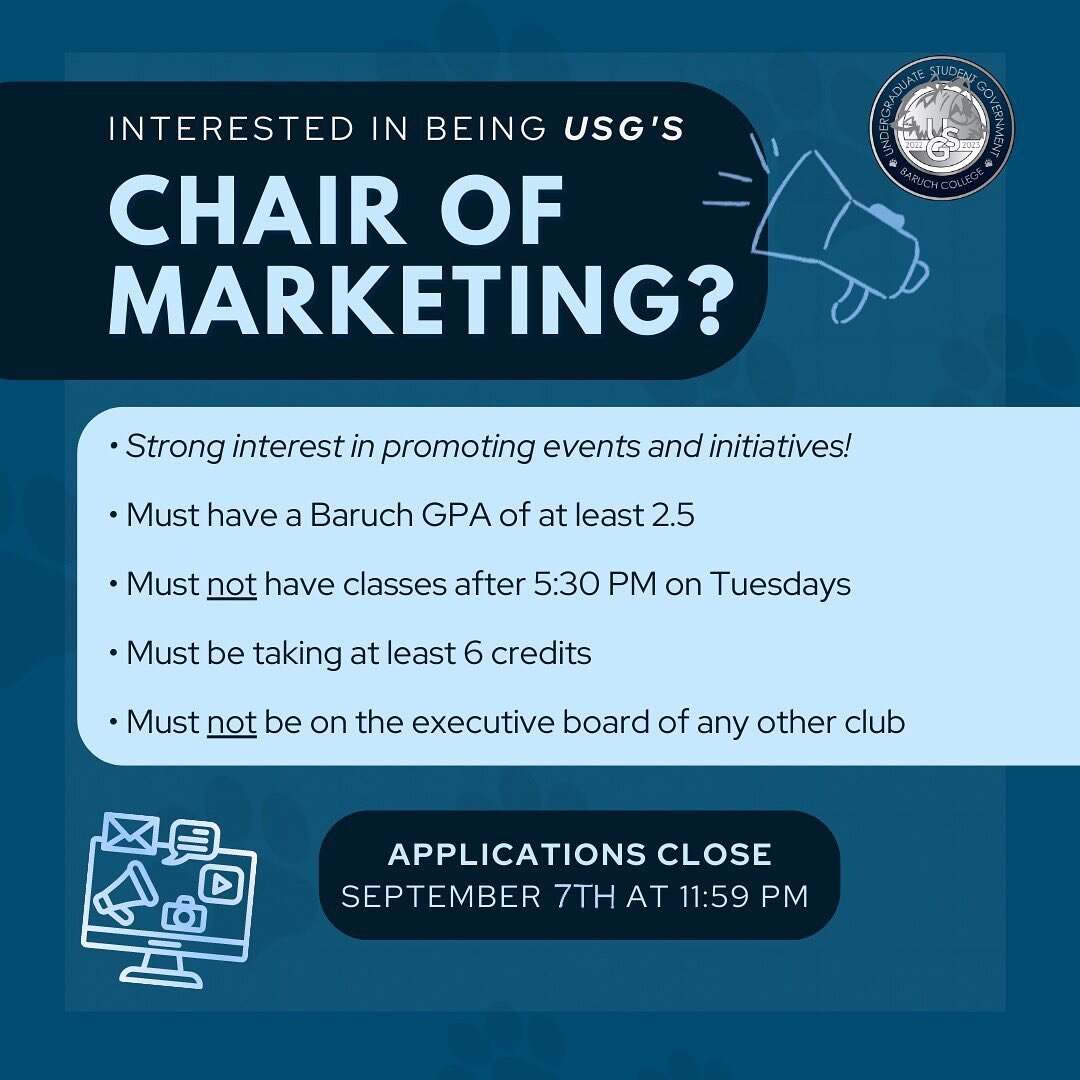 ATTENTION BEARCATS‼️📣 We are recruiting a Chair of Marketing! If you have a strong interest in marketing and in promoting events and initiatives, this position is for you! Link in bio!
