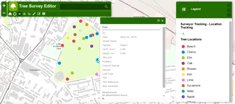 Figure 2 - A Web App providing a tree survey capability