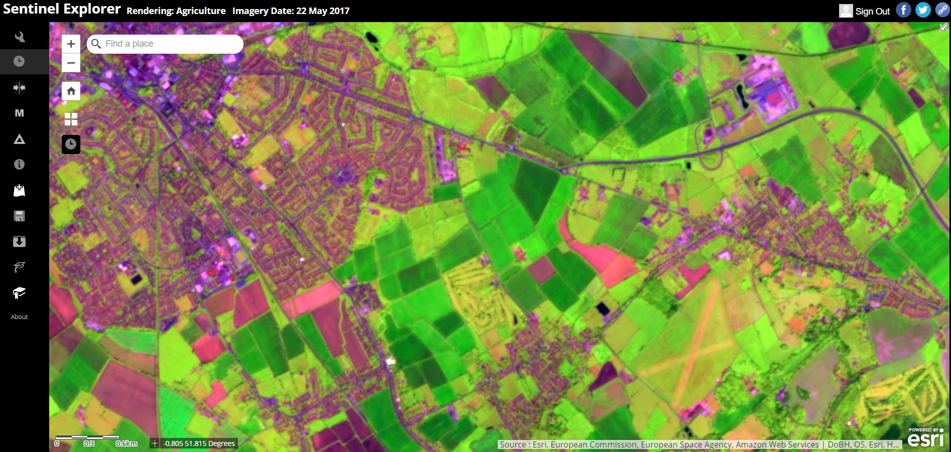 sentinel-2 explorer app. rendering agricultural imagery,