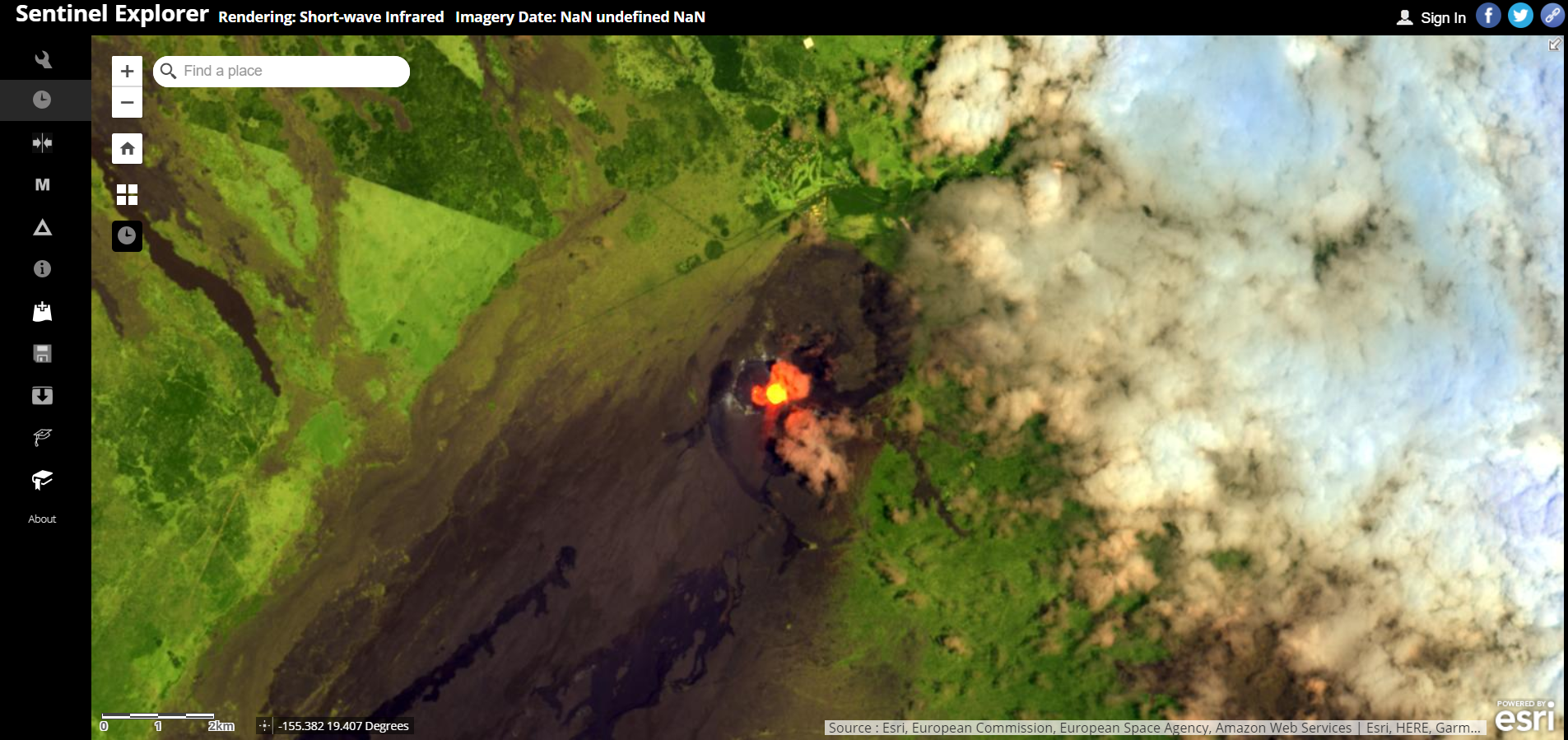 sentinel-2 explorer app. rendering short-wave infrared imagery. 