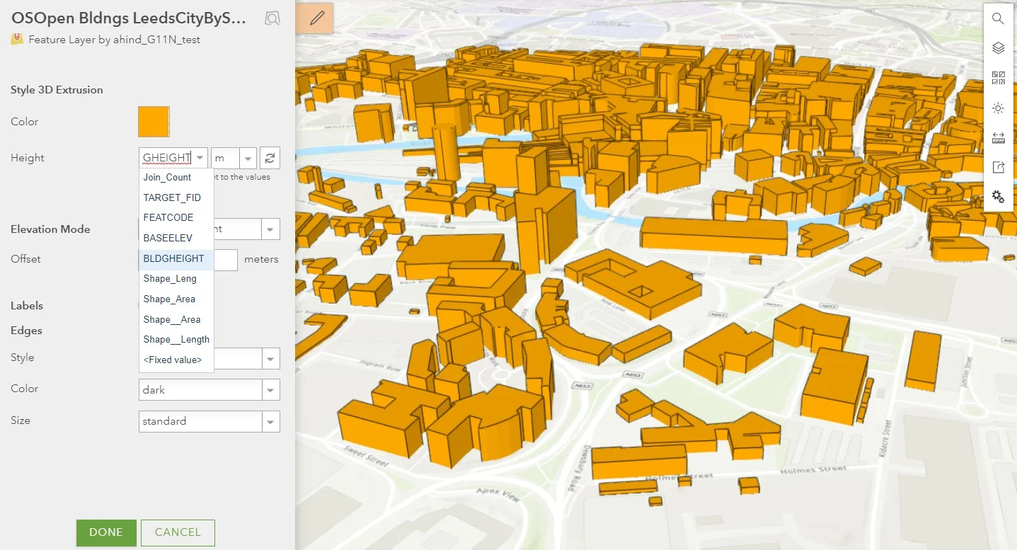 2D polygons extruded by a building height attribute to create a basic 3d urban model