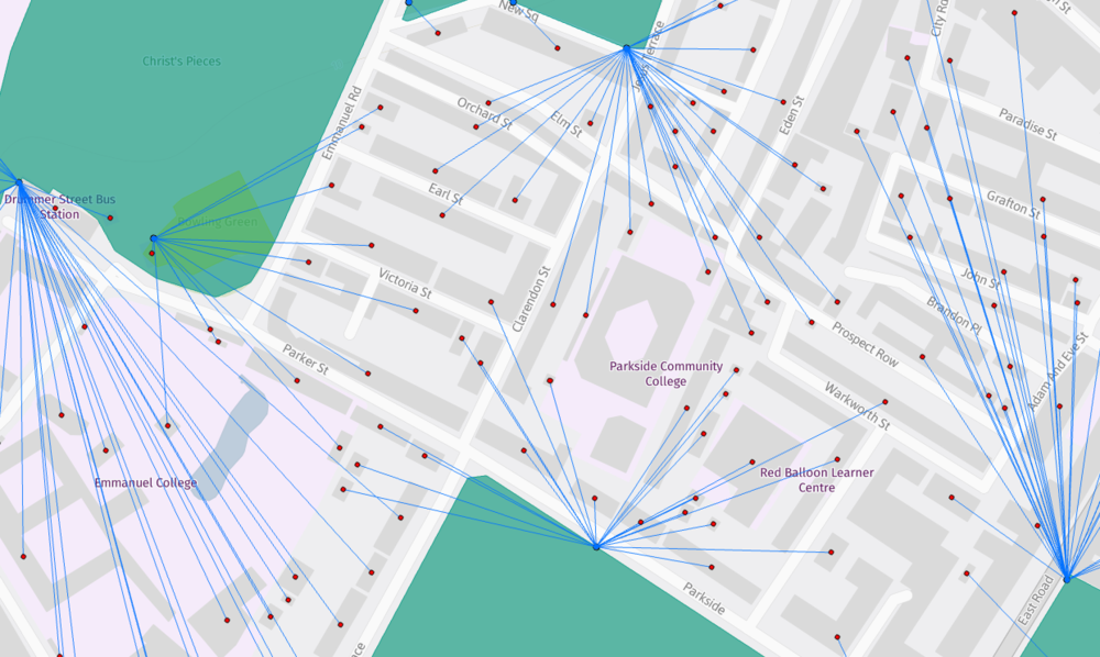 Location Allocation- nearest urban greenspace access point to residential properties.