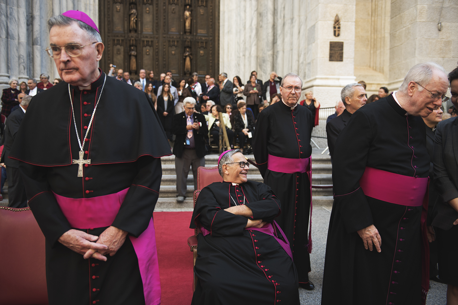 Pastors of St. Patrick's Cathedral viewing Columbus Day Parade in front of the church on October 12, 2015. 5th Ave. Manhattan. © Go Nakamura photography