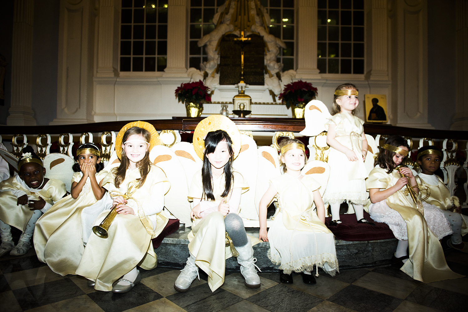 little angels waiting to play their roles for the Nativity play at St Paul's Chapel in Lower Manhattan, NY. 2015 © Go Nakamura photography