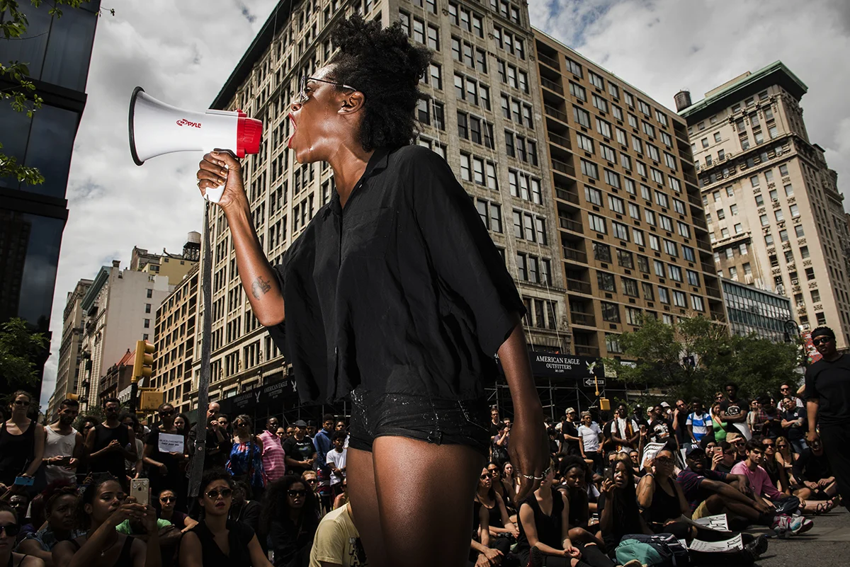 Black Lives Matter demonstrators gathered in Union Square. Manhattan, NY 2016 ©Go Nakamura photography