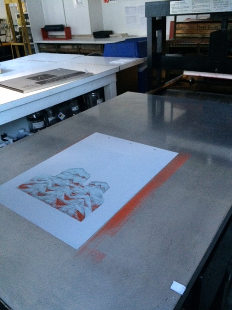 Please ignore my messy rolling and the ink on the press bed-- I was still learning!