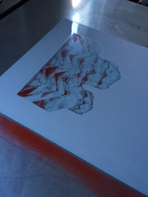 Please ignore my messy rolling and the ink on the press bed-- I was still learning!