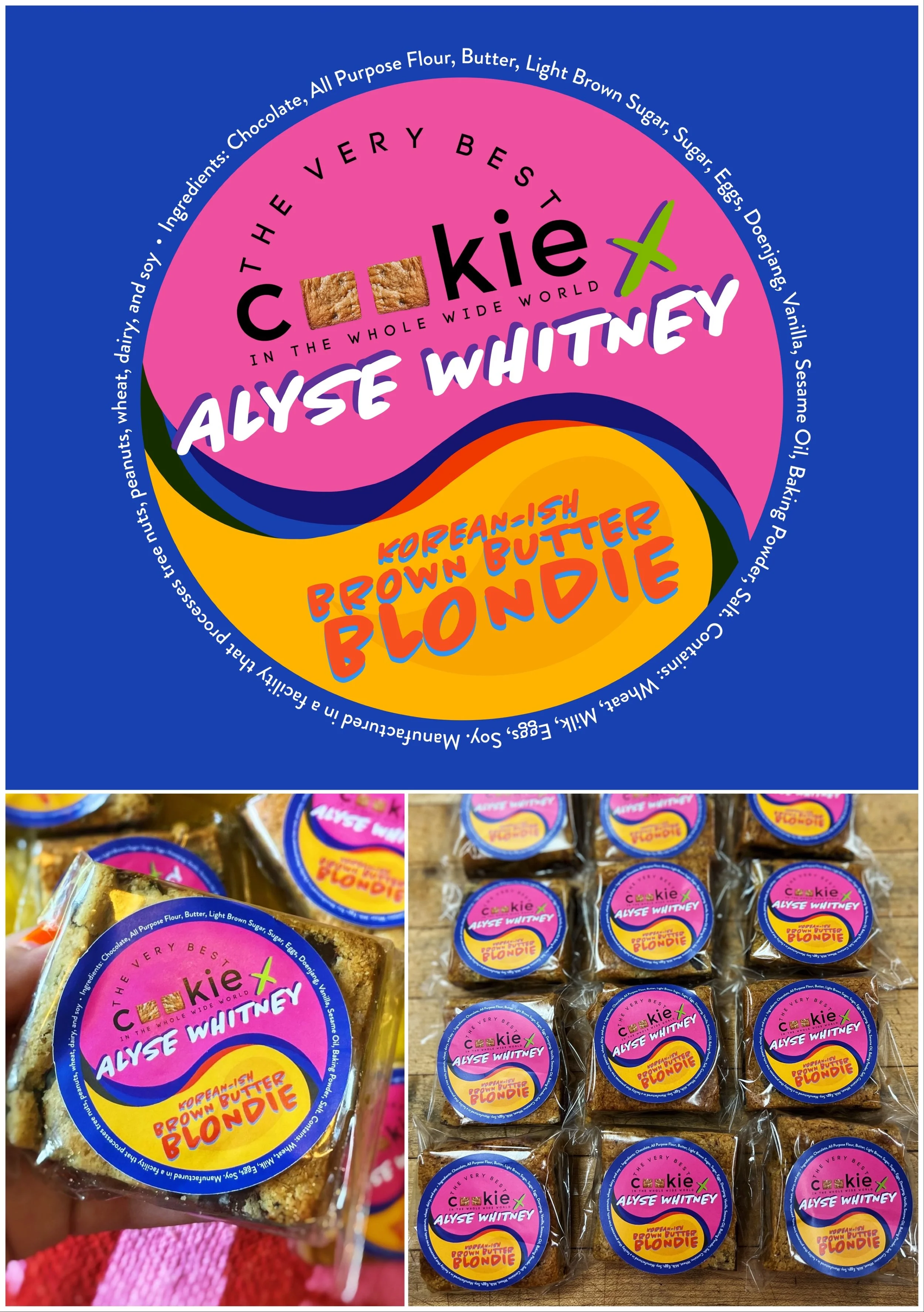   Blondie Label Design   Packaging label for chef and recipe developer Alyse Whitney's collaboration with The Very Best Cookie in the World. These blondies are sold online and in restaurants throughout LA.   Click image to purchase!     