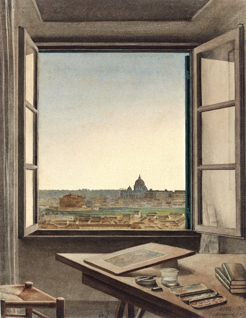 "Vue de Rome de la chambre de l'artiste" Aquarelle sur papier, Constant Moyaux, 1863