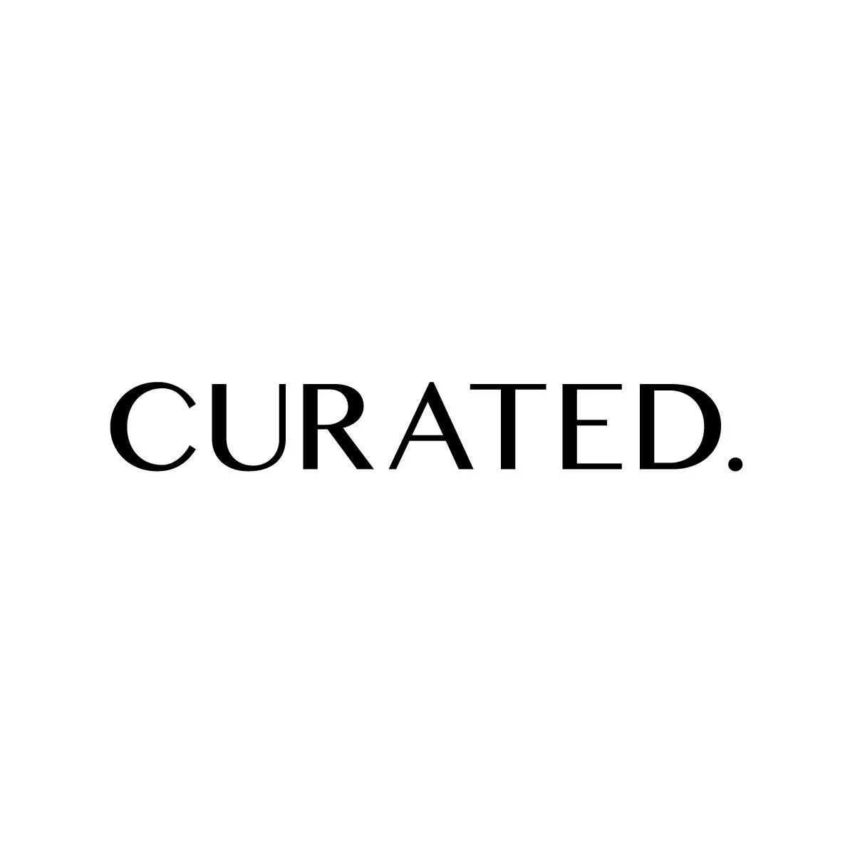 The word 'CURATED.' in black letters on a white background is the logo for a design showroom in Darien, Connecticut designed by Gen Burgess.