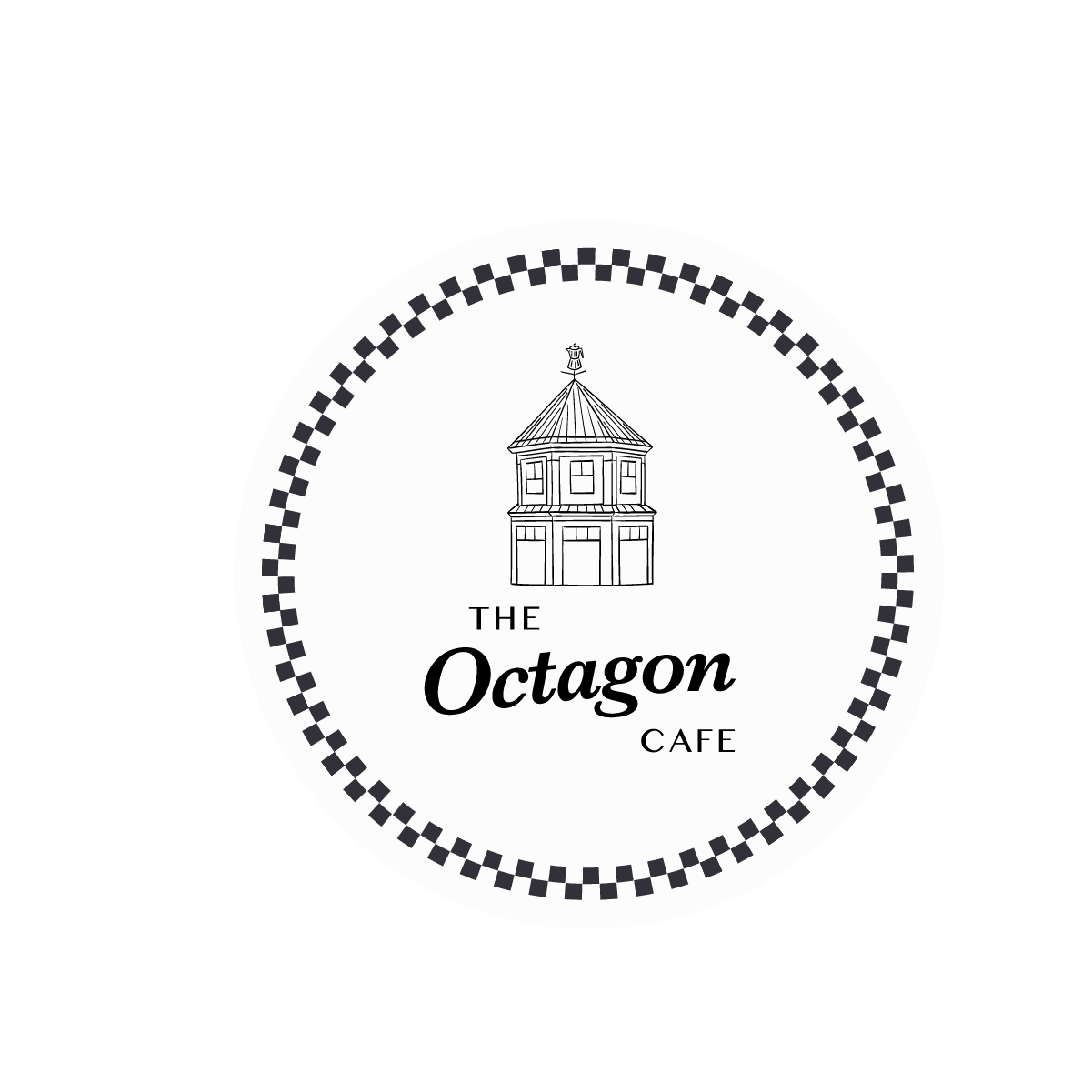 Logo of The Octagon Cafe featuring a custom illustration by Gen Burgess for a cafe in Darien, Connecticut.