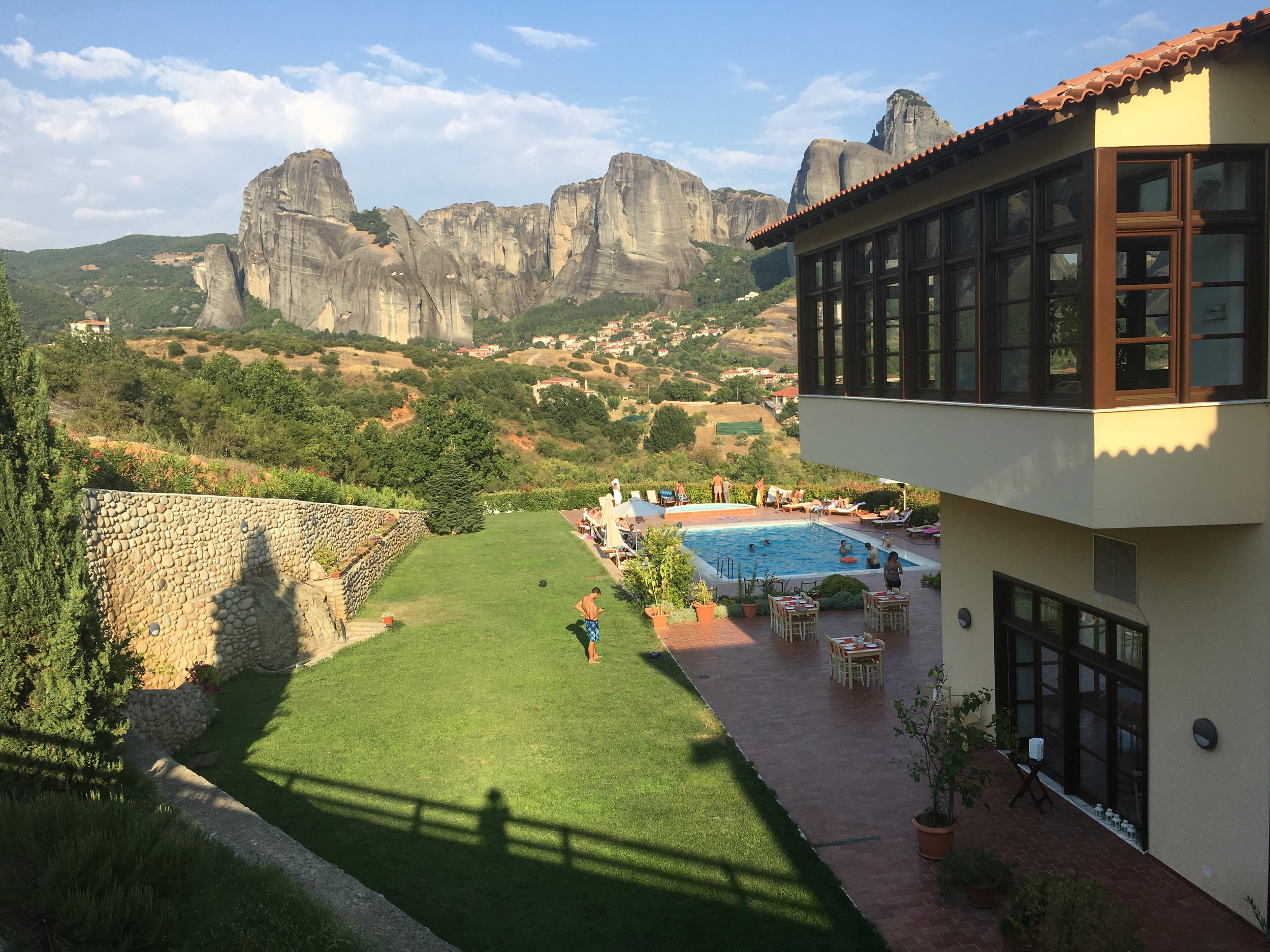 Hotel Meteora and Kastraki below