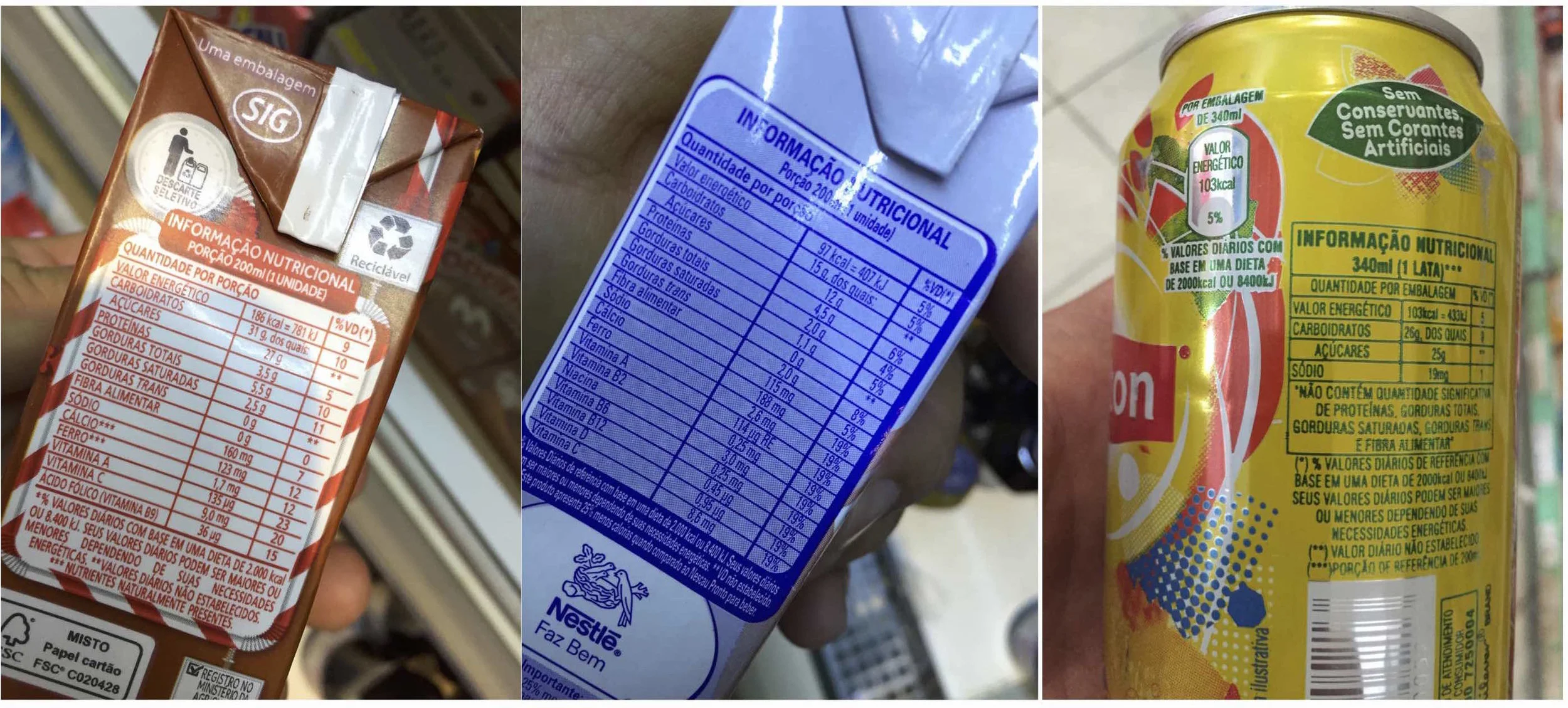 Composição dos produtos: Sódio e Açúcares em altos teores!