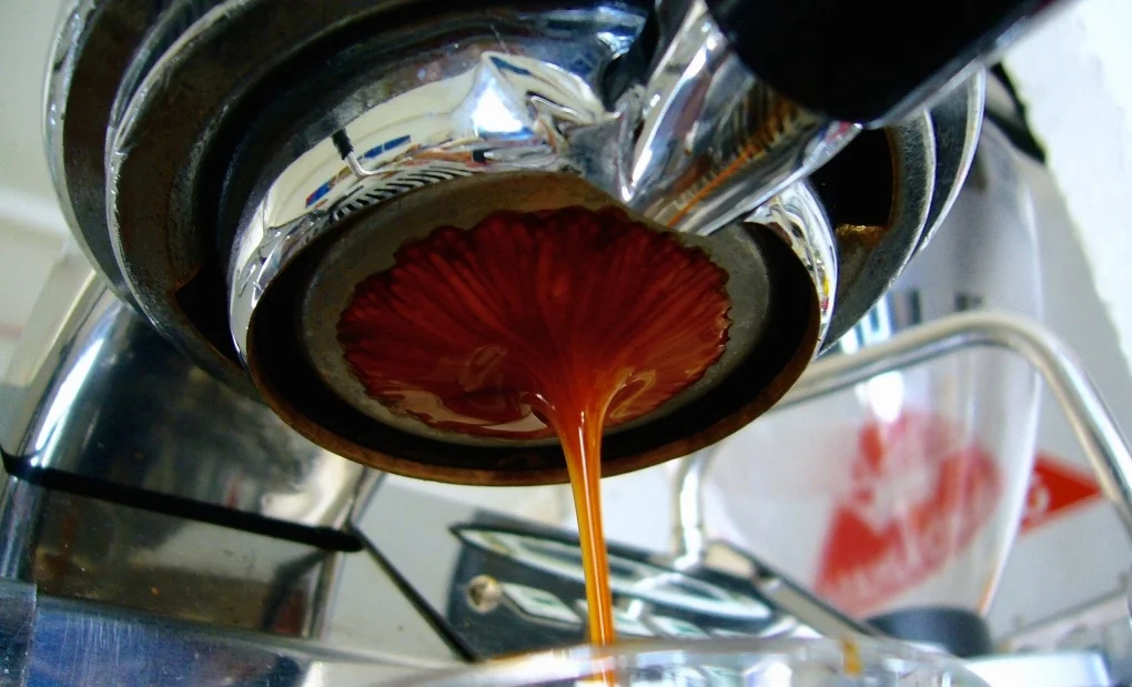Um espresso bem tigrado... observe quantas estrias escuras mostra esta extração.