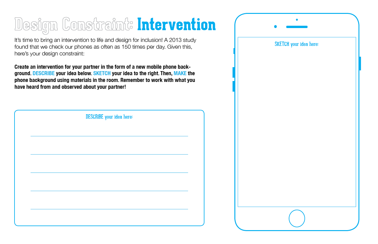 The third, and final, prototype worksheet, which I have eliminated in the shorter workshop versions and replaced with a phone screenshot to show the completed work (below). (Emi Kolawole)