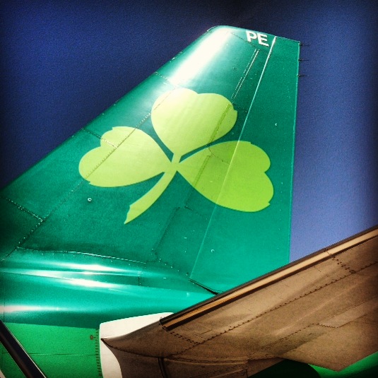Aer Lingus logo, Rome Fumicino airport. Italy travel.
