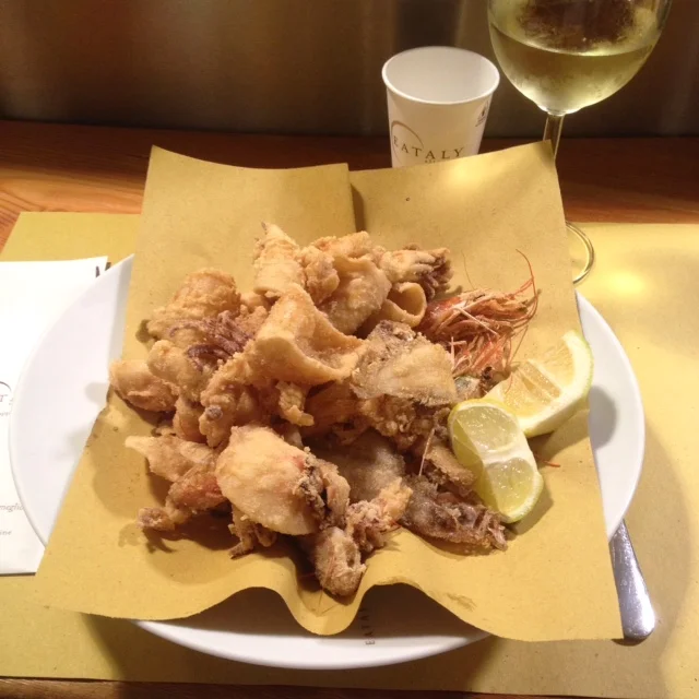 Fritto Misto, Eataly, Turin during Salone del Gusto. Morso Travel Italy food and wine tour.