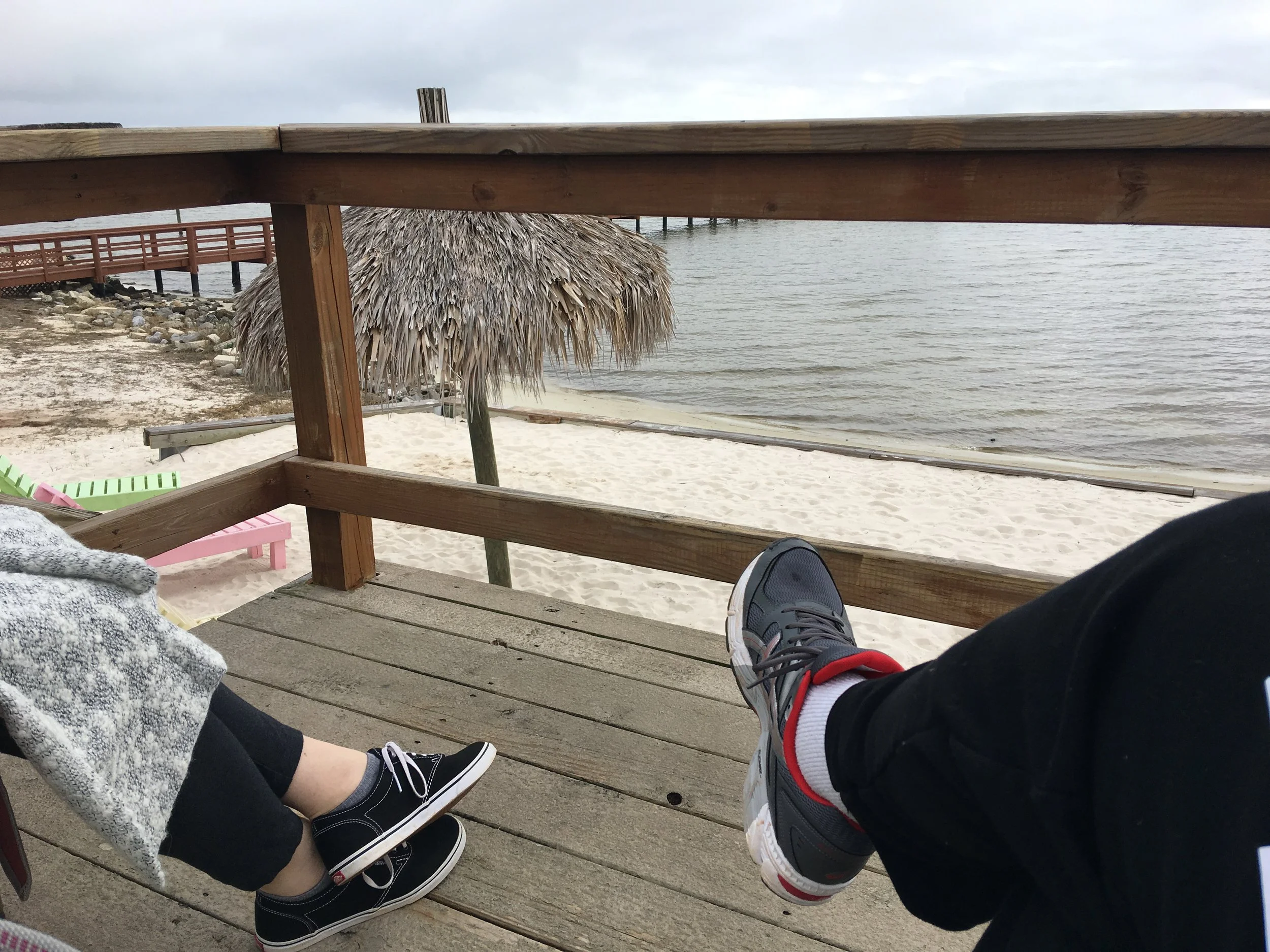 Our private deck overlooking the bay at Emerald Beach RV Park