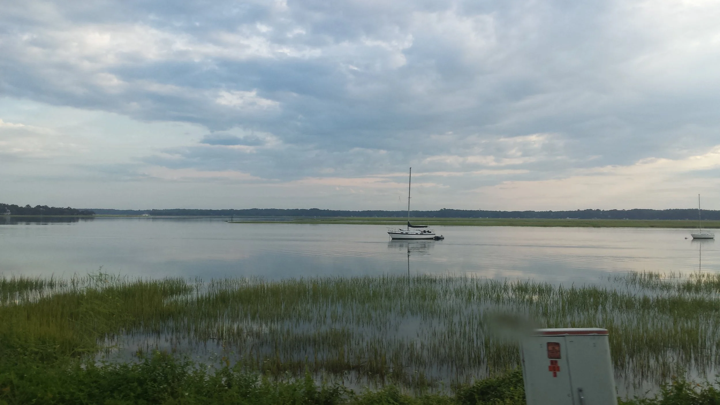 Quiet bay and sailboat near Beaufort, SC