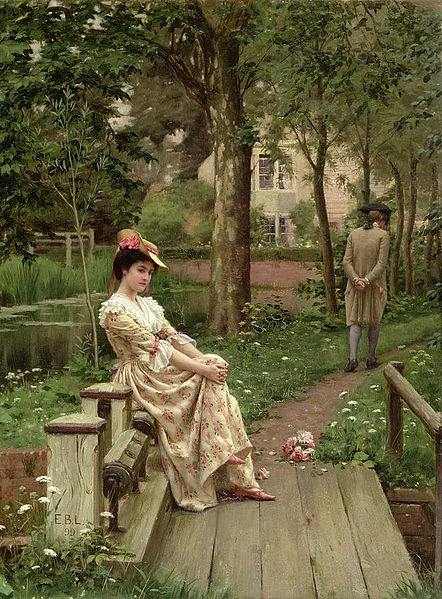 Edmund Blair Leighton, Off, 1899, 32.7 × 24.8 cm, oil on panel. Manchester Art Gallery, England. https://commons.wikimedia.org/wiki/File:Leighton,_Edmund_Blair_-_Off_-_1899.jpg